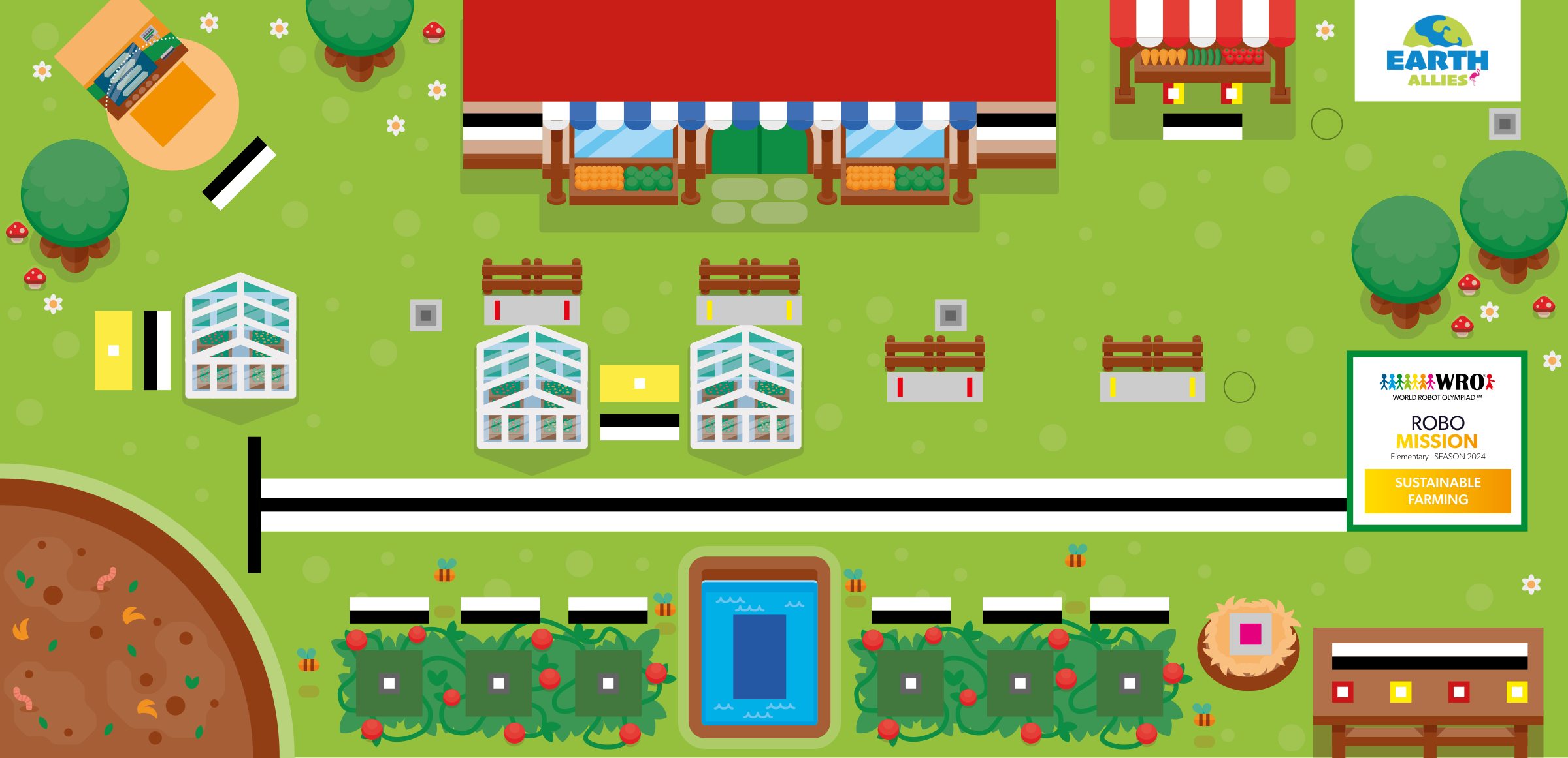 The official WRO 2024 RoboMission mat — Earth Allies — Sustainable Farming.