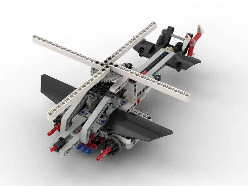 The finished AH-64 Apache Helicopter model, built from LEGO MINDSTORMS EV3.