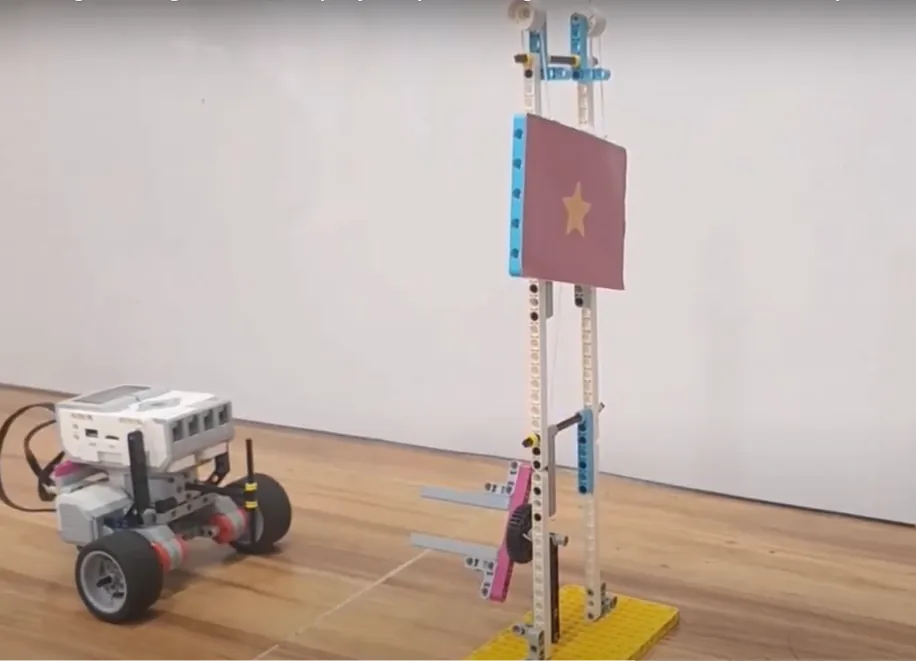 The finished EV3 Flag Raising Robot model, built from LEGO MINDSTORMS EV3.