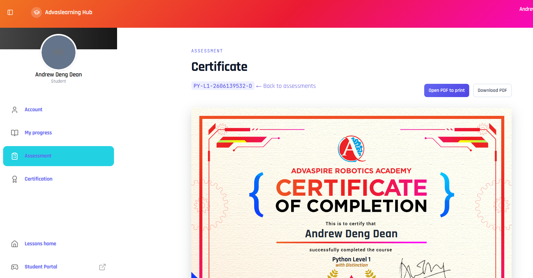 Web app — Level map or certificate
