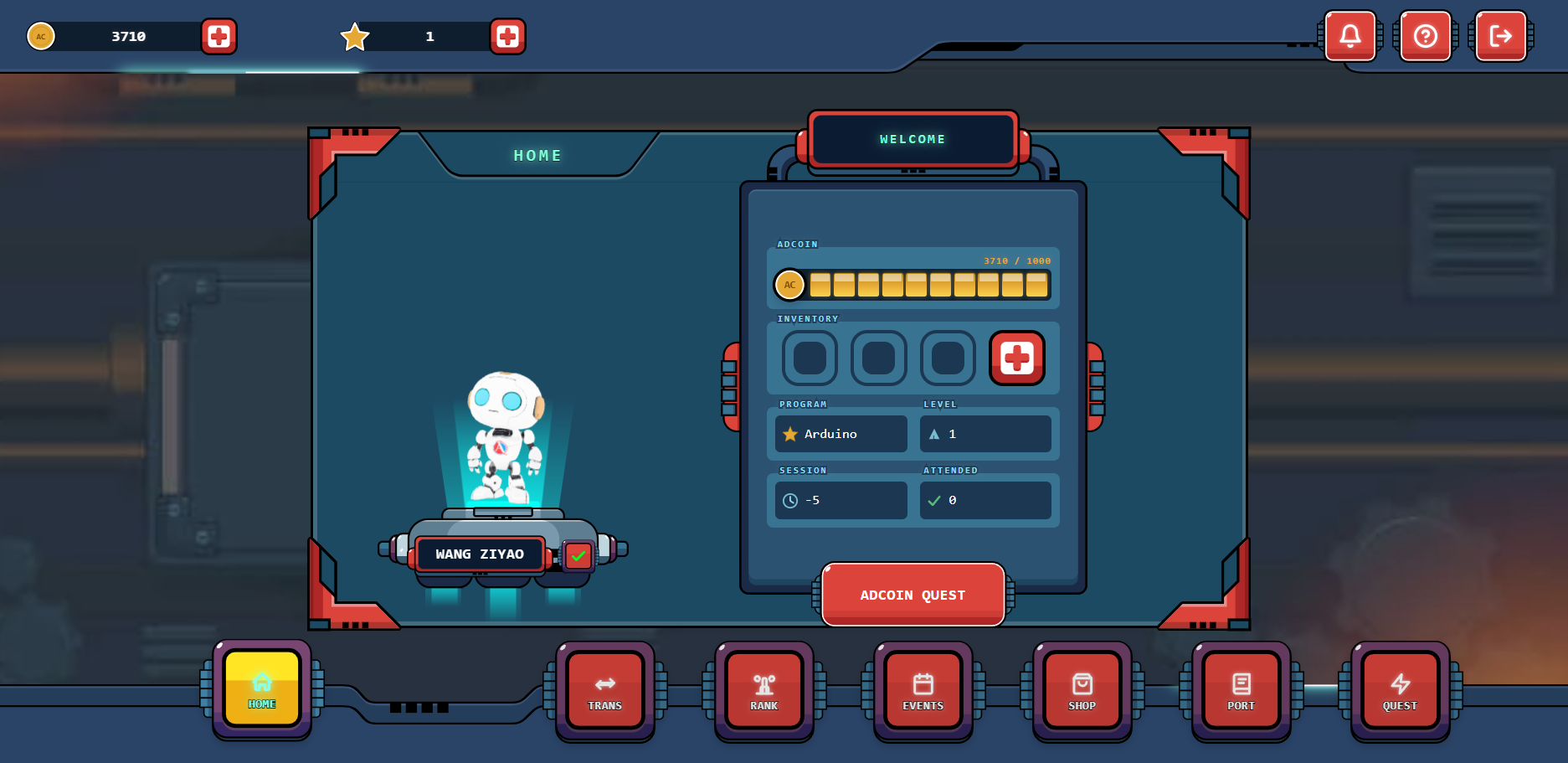 Web game — Game screen